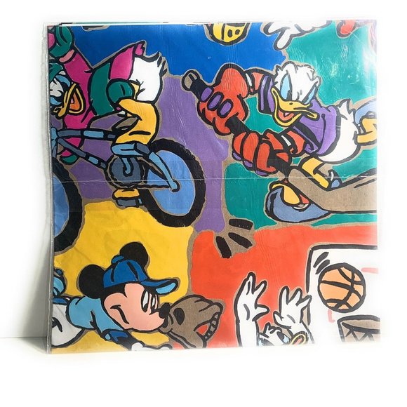 Mickey Mouse Sports Gift Wrap vintage   NOS 2 sheets 8.5 sq ft Donald Duck - Picture 1 of 8